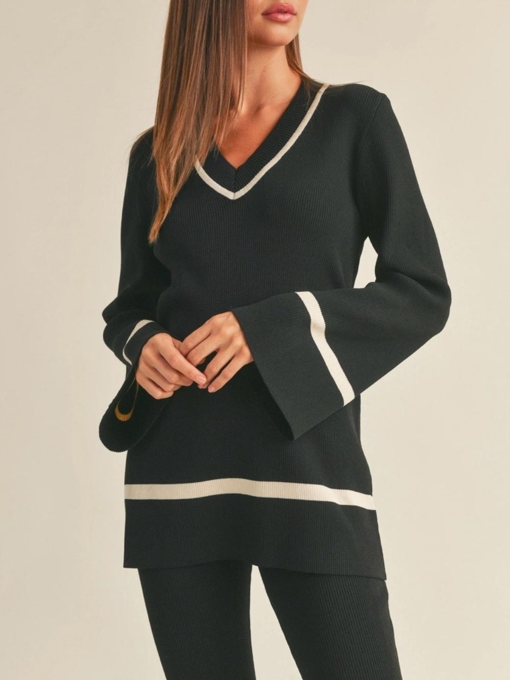 Miou Muse V-Neck Bell Sleeve Sweater